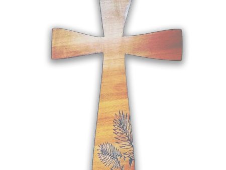 Wooden cross with engraved palm leaves Cheap