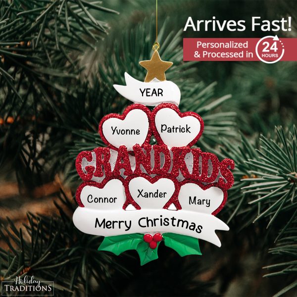 Grandkids Hearts Family of 5 Christmas Ornament Online Hot Sale