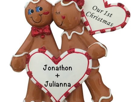 Gingerbread Heart Couple 1st Christmas Personalized Ornament Sale