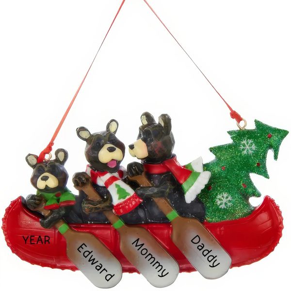 Bear Canoe Family of 3 Christmas Ornament Supply