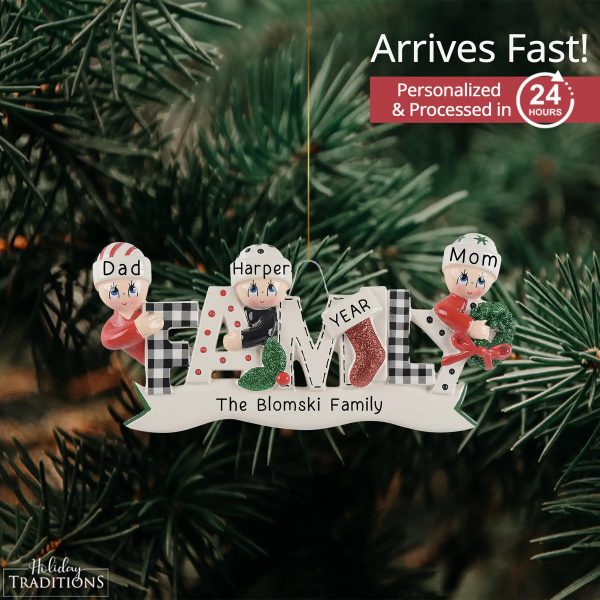 Plaid Family of 3 Christmas Ornament For Discount