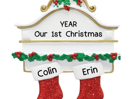 Red Stocking Couple Christmas Ornament Online