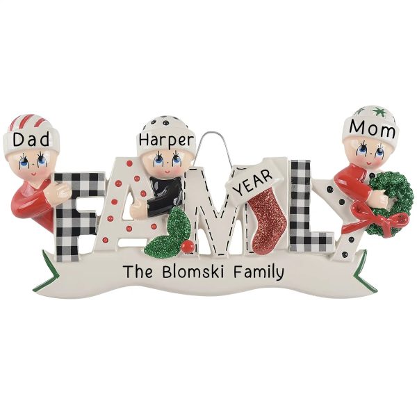 Plaid Family of 3 Christmas Ornament For Discount