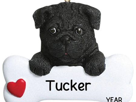 Black Pug Dog Bone Christmas Ornament on Sale